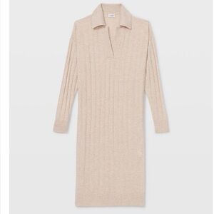 Club Monaco Rib Cashmere Polo Dress in Oat, size XS